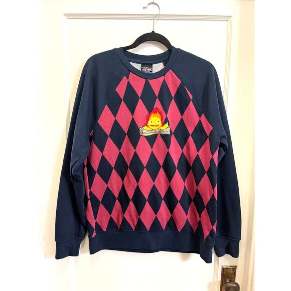 HOT TOPIC Howl's Moving Castle Blue Red Diamond Pullover Sweater Women's Medium - Picture 2 of 10